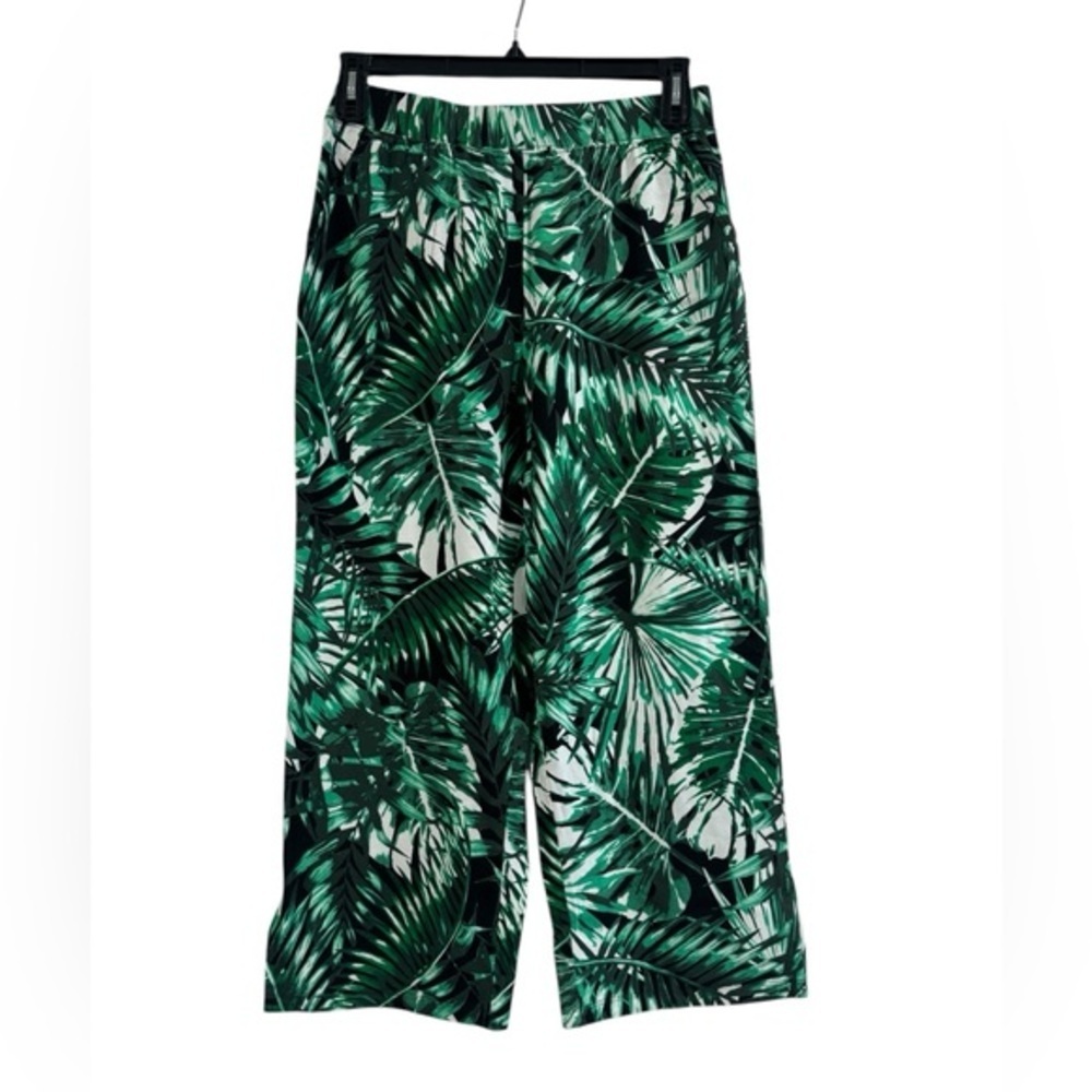 Tropical Green Leaf Print Wide Leg Palazzo Soft Stretch Pants Women’s Small